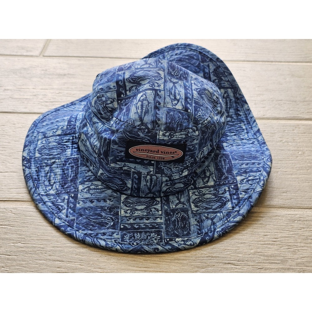 VINEYARD VINES Kid's Toddler Bucket Hat Blue Fish Crabs Print